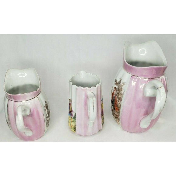 Vintage Pink White Courting Madame Pitcher Set Made In Germany - Picture 6 of 10